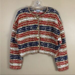 J Crew Lady Jacket Womens M Striped Bouclé Yarn Cropped Gold Button Cardigan NWT